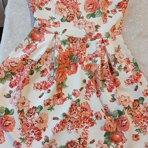 Haute Monde Floral Kids Dress - Coral and Green